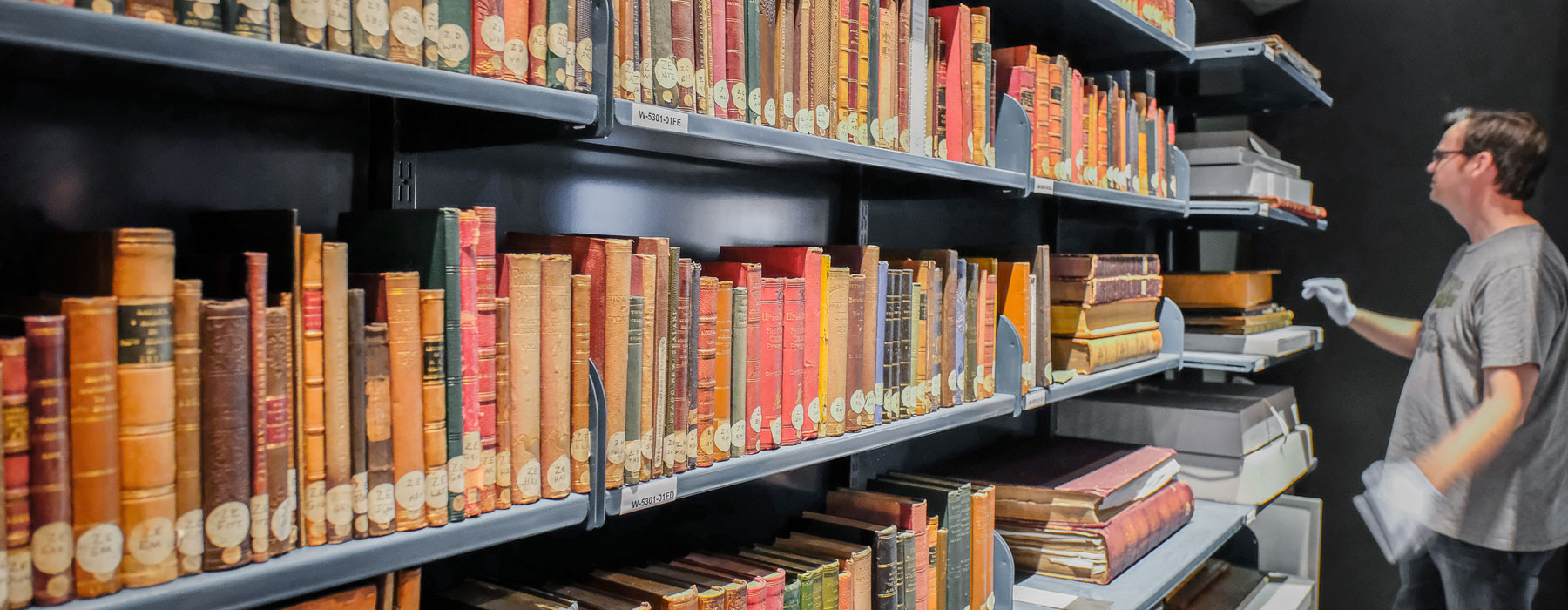 Librarian with rare books