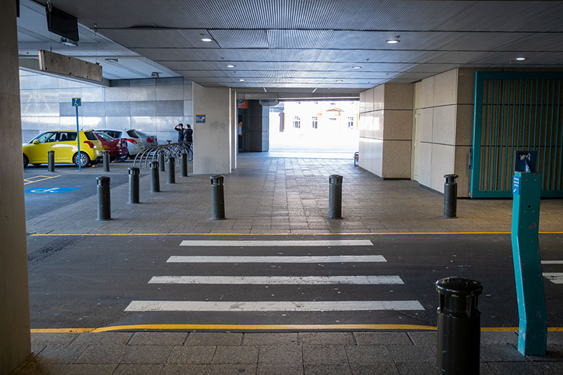 View of the walkway towards the main entrance of the building