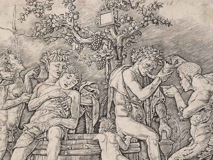 Bacchanal with a wine vat., circa 1475, Mantua, by Andrea Mantegna. Gift of Bishop Monrad, 1869. Te Papa (1869-0001-308) Bacchanal with a wine vat., circa 1475, Mantua, by Andrea Mantegna. Gift of Bishop Monrad, 1869. Te Papa (1869-0001-308)