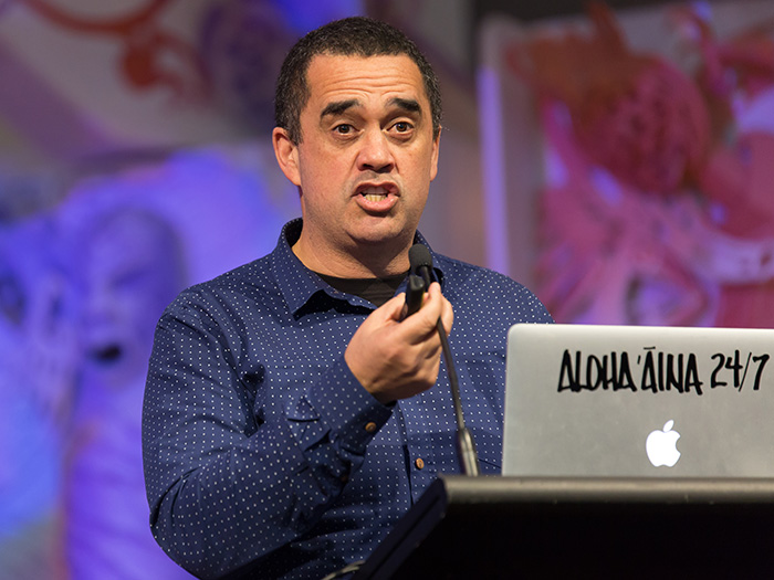 Dr Rangi Matamua speaking on Te Papa's marae