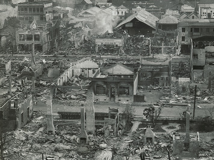 napier-after-hawkes-bay.jpg An aerial photo of a city in ruins after an earthquake.