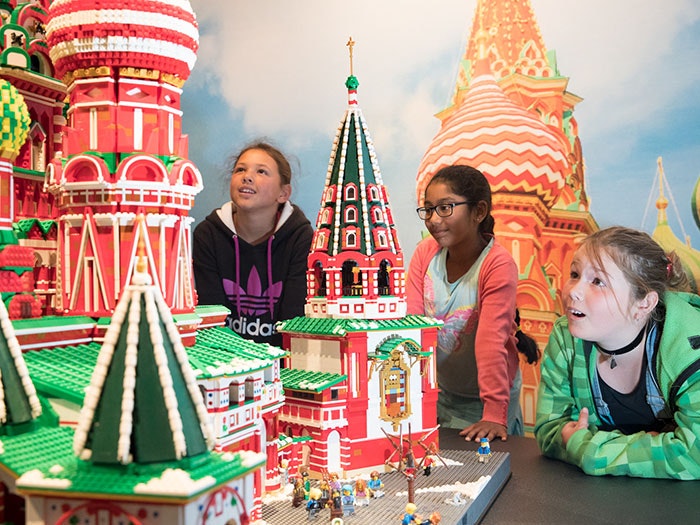 Looking at the Kremlin made from LEGO, 2017. Photo by Kate Whitley. Te Papa