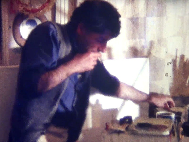 Video still from Super 8 film footage of Tony Fomison shot by Martin Rumsby, date unknown. Courtesy of Martin Rumsby =""