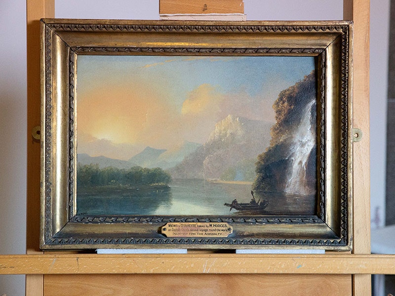 William Hodges, Waterfall in Dusky Bay with Maori canoe, 1775, oil on panel. Purchased 2019 with partial funding by the Lottery Grants Board from the Tuia – Encounters 250 fund. Te Papa waterfall-800x600.jpg
