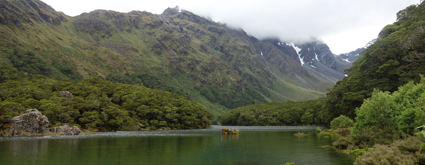 Lake with mountains behind