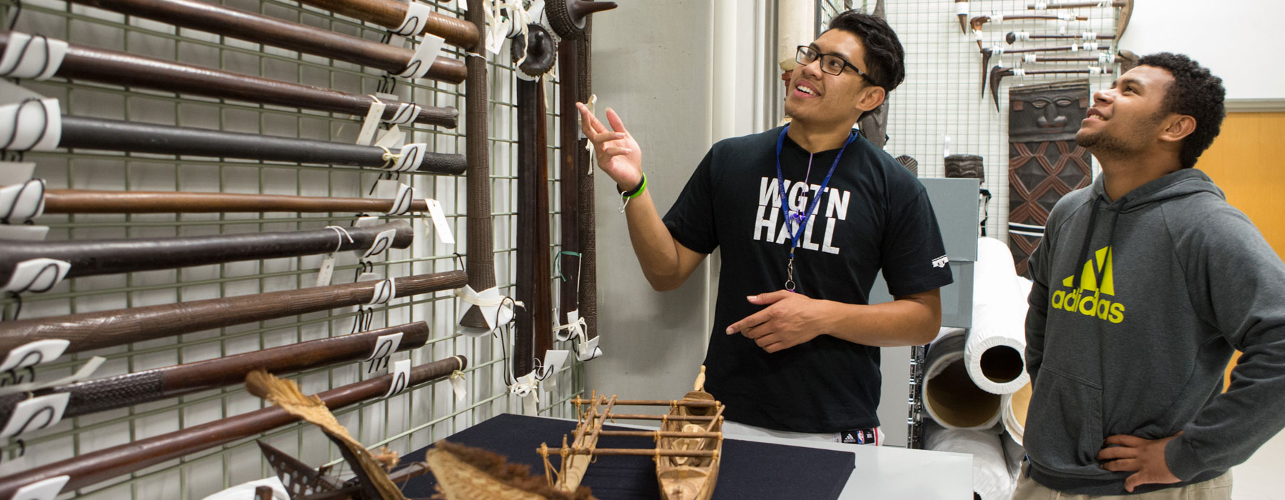 Pacific storeroom tour, 2015. Photograph by Michael Hall. Te Papa