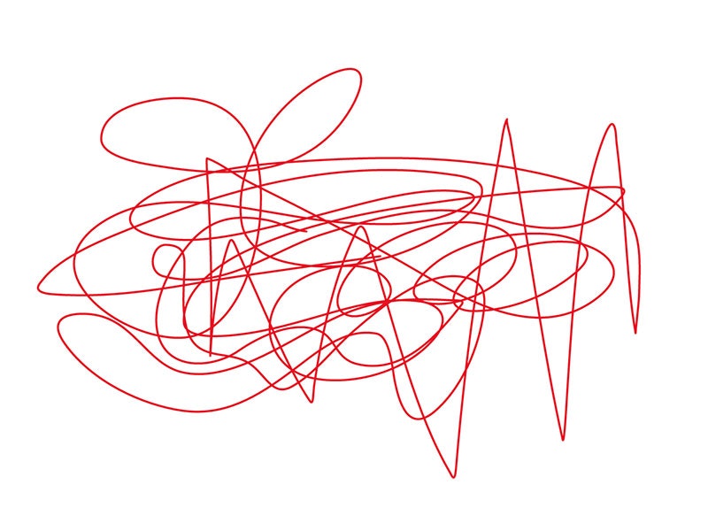 An example of automatic drawing by Daniel Crichton-Rouse, 2021. Te Papa An abstract red squiggly drawing