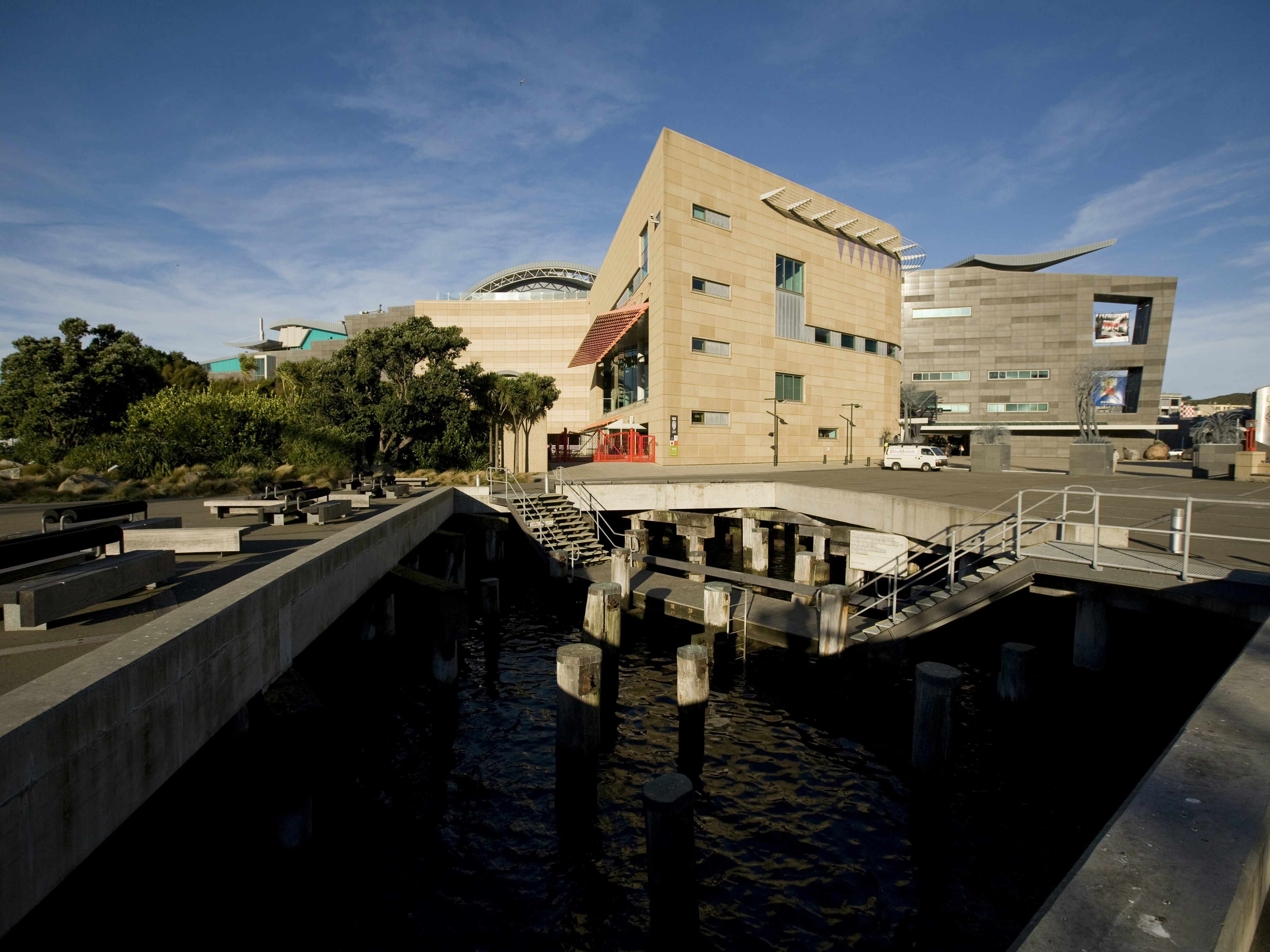 Te Papa Tongarewa Museum of New Zealand. Te Papa (47354) The exterior of an oddly shaped building with a lot of different wall angles.
