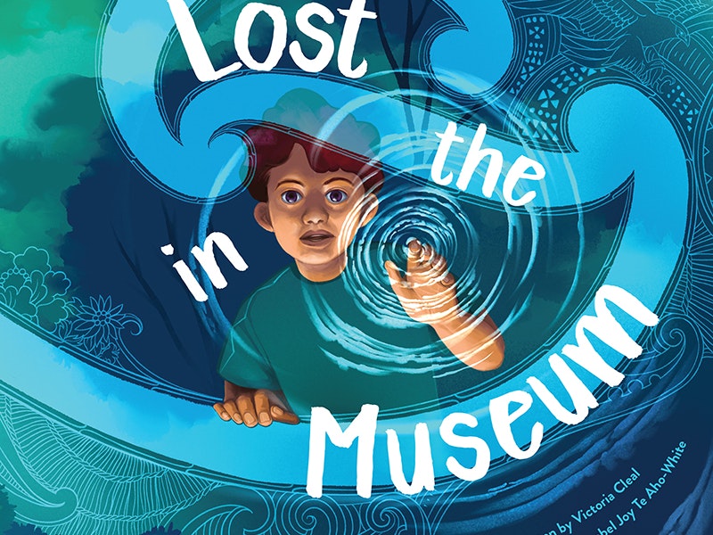 Lost in the Museum book cover. Te Papa Press Book cover with Lost in the Museum written on it with a picture of a small boy looking like he is under water