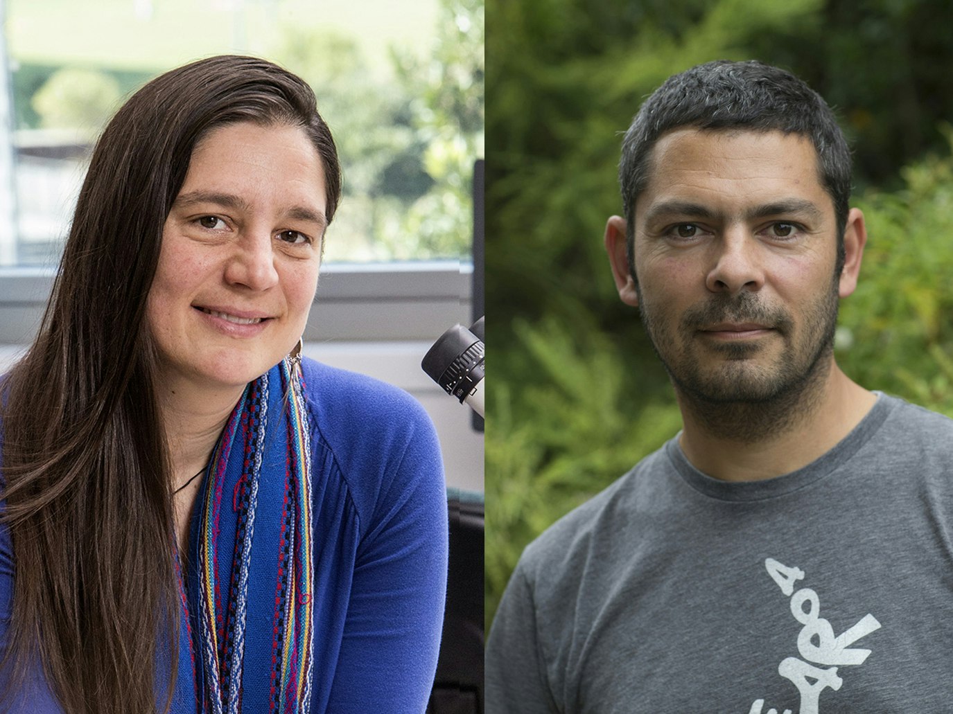 Heidi Meudt and Carlos Lehnebach. Photos by Te Papa A split photo of two head and shoulders photos of a man and a woman