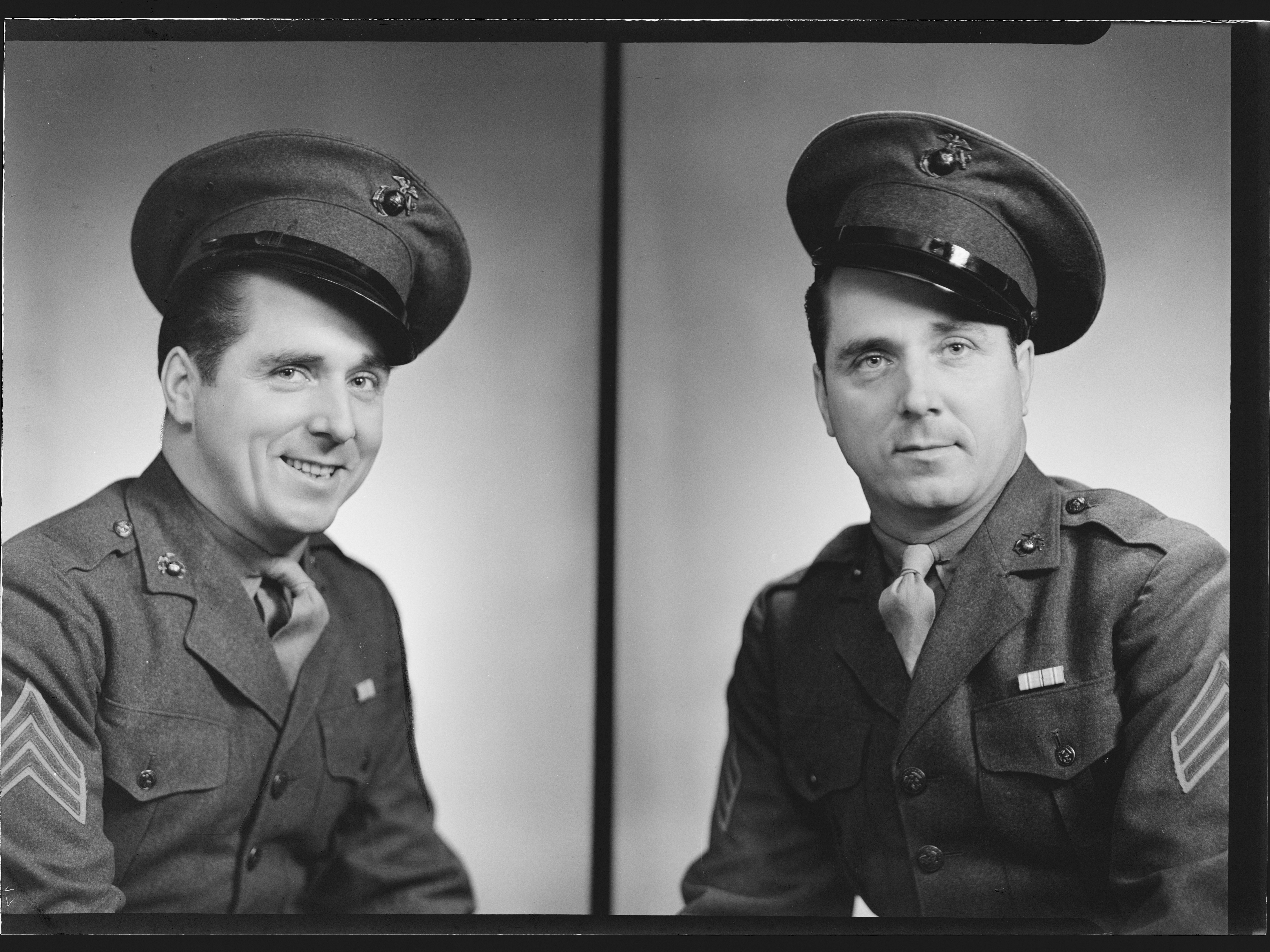 Sergeant Dietrich, 22 November 1943, Wellington, by Spencer Digby Studios. Spencer Digby / Ronald D Woolf Collection. Gift of Ronald Woolf, 1975. Te Papa (B.057660) A split black and white photo of the same man in uniform