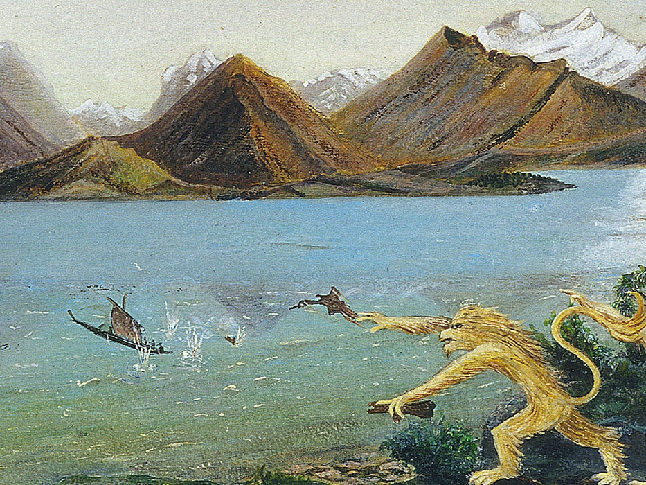 Tony de Lautour, Send off, 1999, oil and varnish on an old oil painting on paper mounted on board. Purchased 1999 with New Zealand Lottery Grants Board funds. Te Papa (1999-0021-2) ma_i083369-banner.jpg