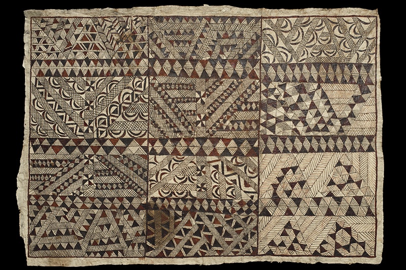 Patterned tapa cloth with a lot of geometrical patterns on it
