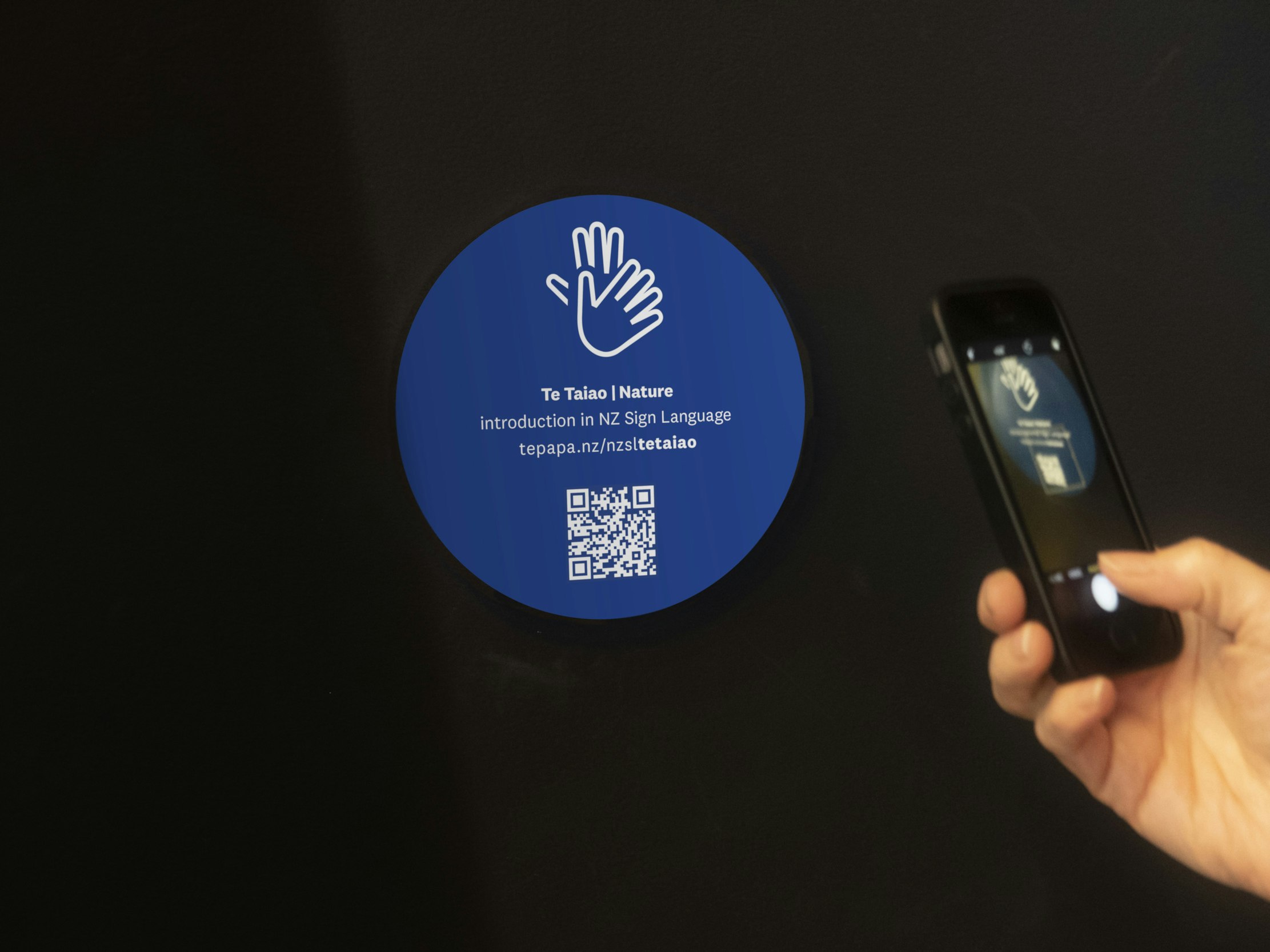 te_taiao_with_phone_qr-_med_res_for_prints_up_to_a4_hd_screen_presentation_and_general_use_-_jpg.jpg Person holding the NZSL audio guide in their hand