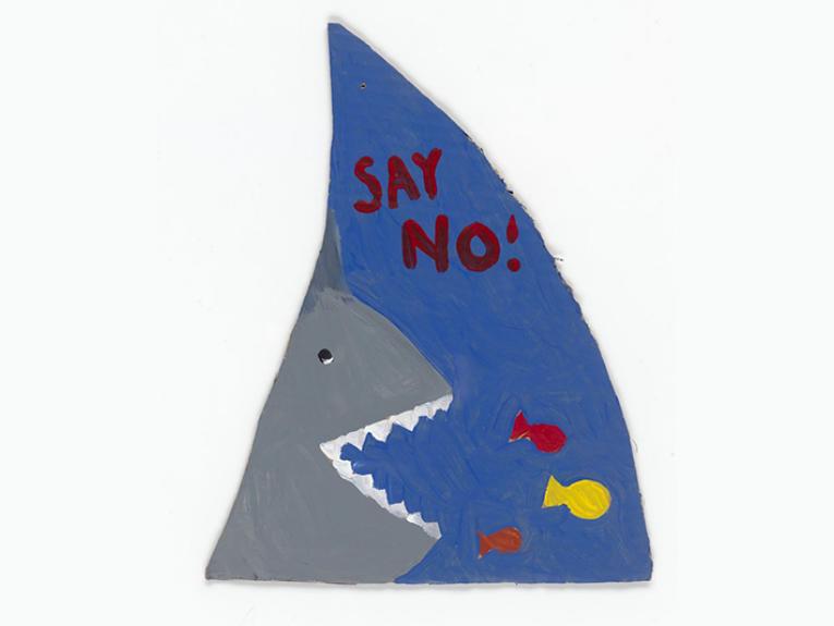 A cardboard shark fin