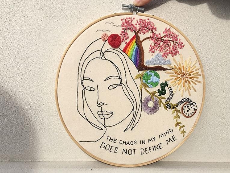 Embroided portrait of a face