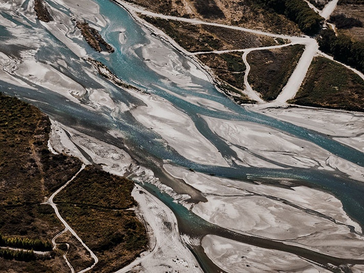 Shotover River, 2018. Photo by Tyler Lastovich / Unsplash Aerial photo of the braided bed of the Shotover River