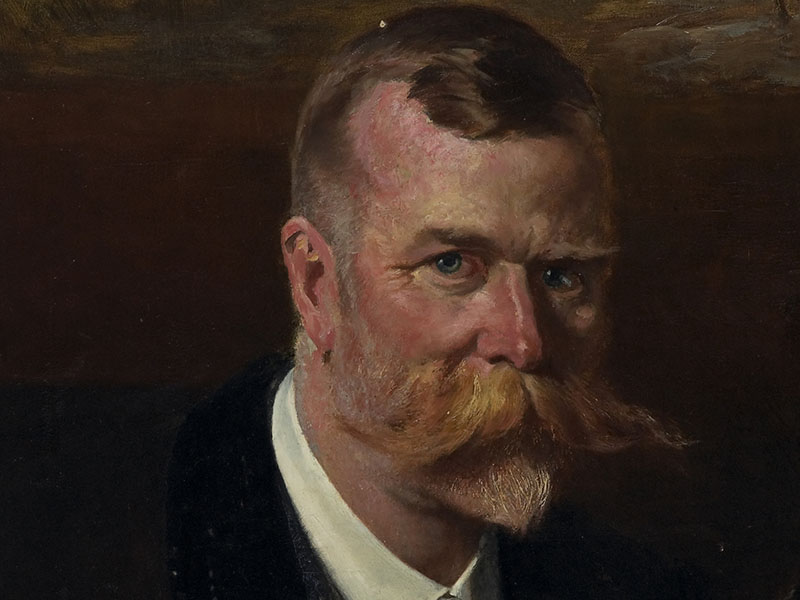 Oil painting of a man with a large moustache