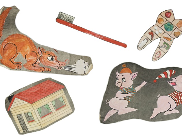 Educational display (dental health), by Valerie Dyer; maker/artist; 1970s. Gift of Valerie Dyer, 2012. Te Papa (GH022145/1-29) Five hand-drawn images on a white background.