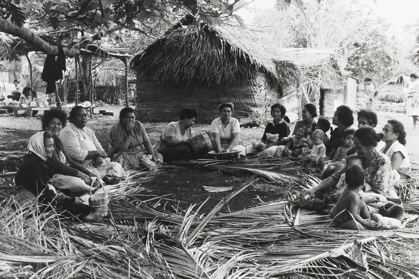 This image depicts a group of women in Tonga mixing kava