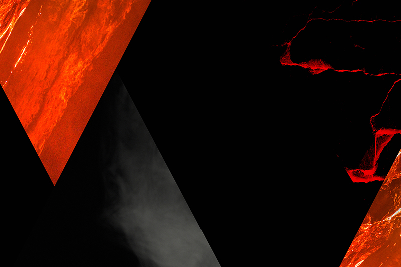 Illustration of red and black shapes and lava.