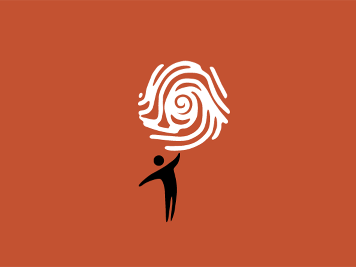 Friends of Te Papa logo A stylised figure in black is standing under a stylised white thumbprint.