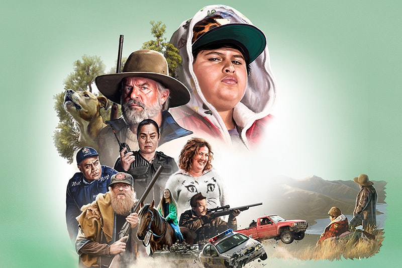 A film poster banner showing the main characters from Hunt for the Wilderpeople.